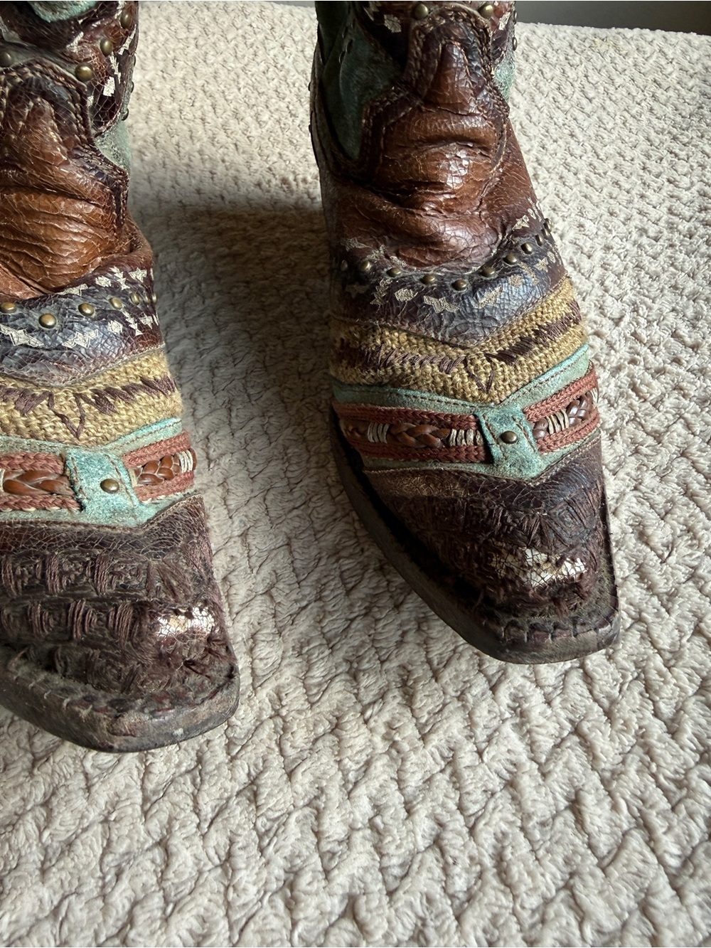 Women’s Multicolor Lace-Up Western Boots - Brown & Aqua - Picture 4 of 5